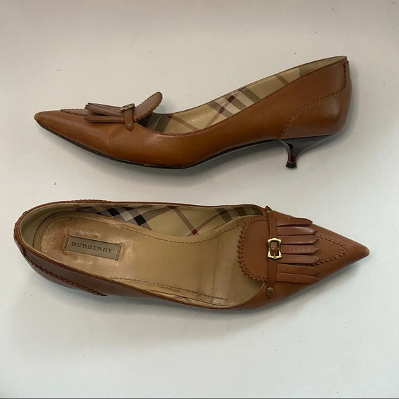 Burberry Shoes - Vintage Burberry Brown Leather Low Heel Loafers